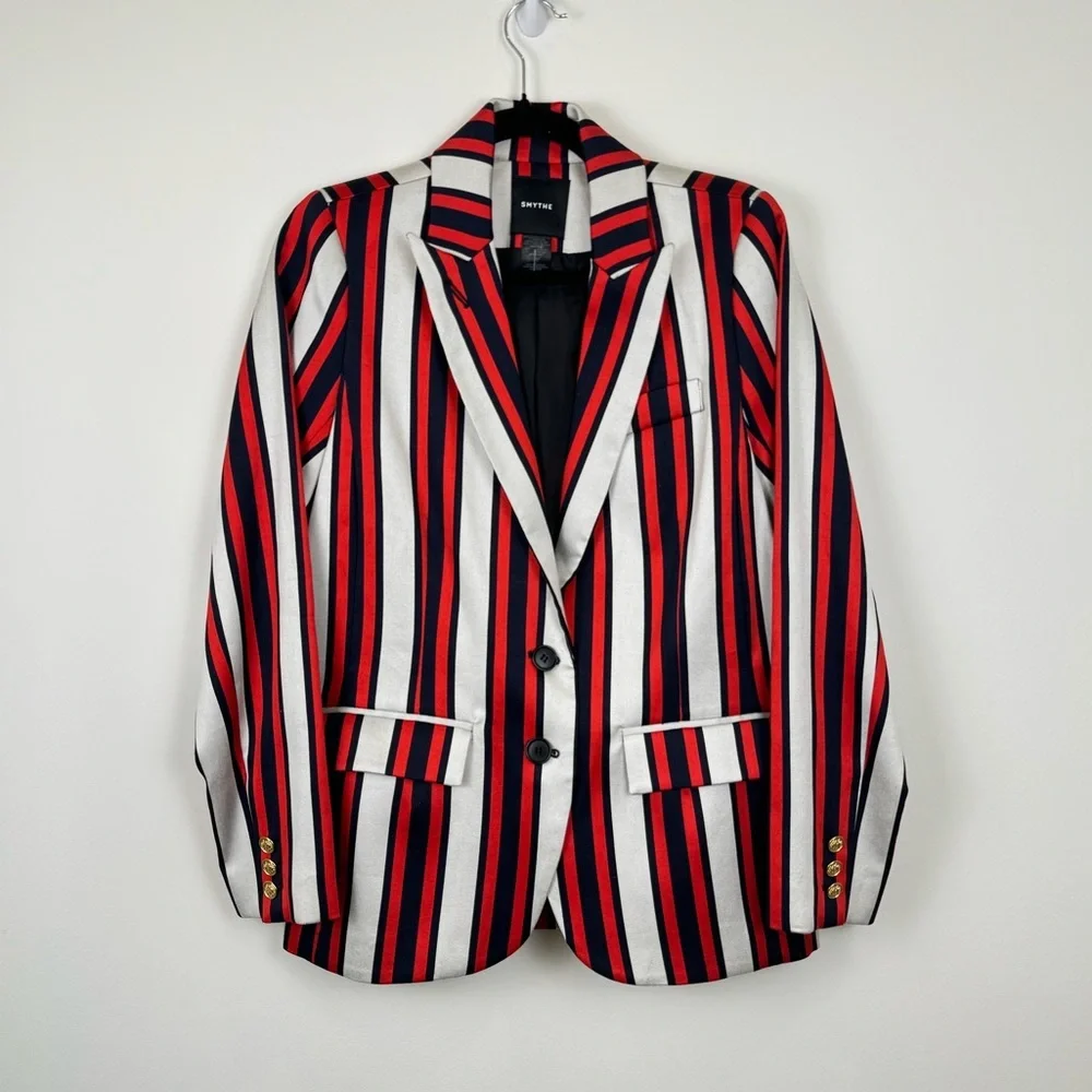 Smythe Red White and Blue Striped Blazer Size 10 - Picture 5 of 6